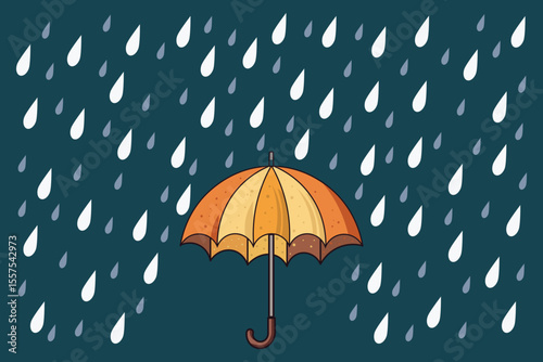 Flat vector umbrella with gentle drizzle, cartoon pastel illustration for baby books, seasonal background art, and weather education visuals
