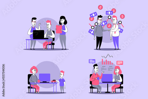Diverse groups engaged in various activities, including teamwork using technology and data analysis. Participants sharing insights and collaborating to solve problems effectively in modern setting