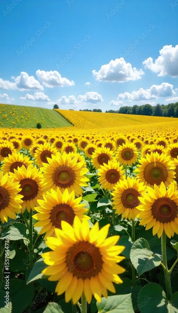 Fototapeta premium Sunflowers Stretching to the Horizon A Breathtaking Golden Hour Landscape