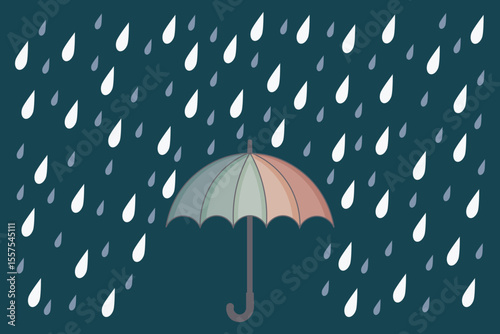 Colorful umbrella in light rain, pastel cartoon vector for rainy day scenes, children’s illustrations, weather decor, and baby-themed digital assets

