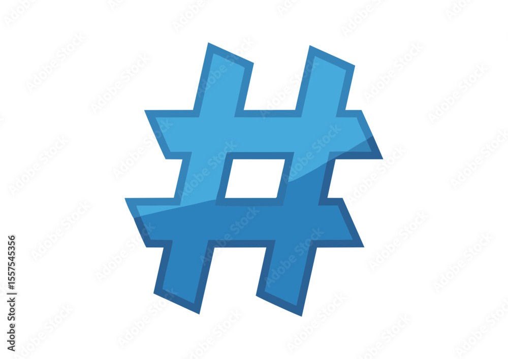 Obraz premium Stylized blue hashtag symbol with vector design, concept