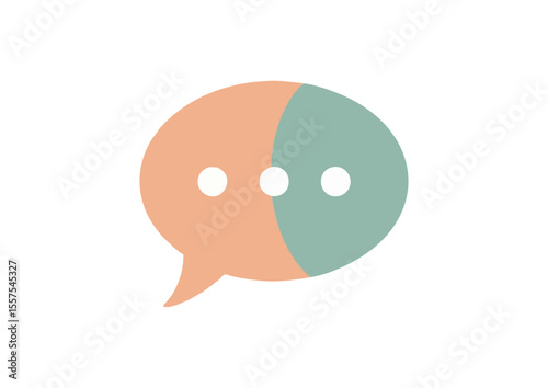 Chat bubble with divided colors and three dots, simple design, modern communication concept, copy space
