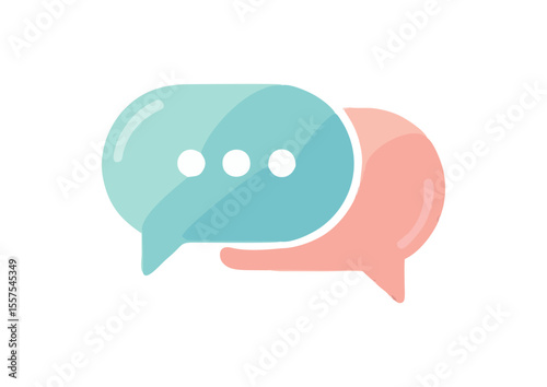 Chat bubble with three dots, glossy design, modern communication symbol, copy space