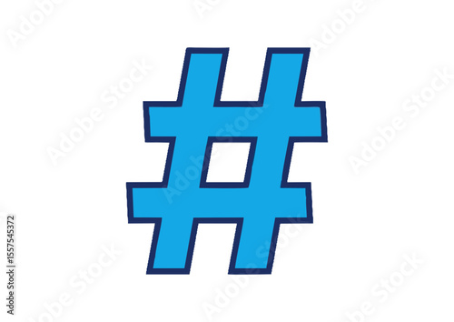 Stylized blue hashtag symbol with shadows, concept  