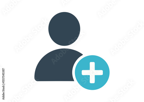 Follower icon with user silhouette and blue plus sign, concept  