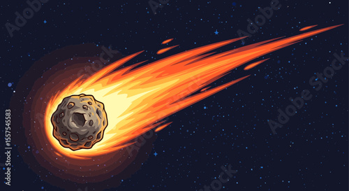 Dramatic cartoon illustration of a comet streaking through the starry cosmos