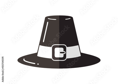 Black pilgrim hat with a white band and buckle, concept  
