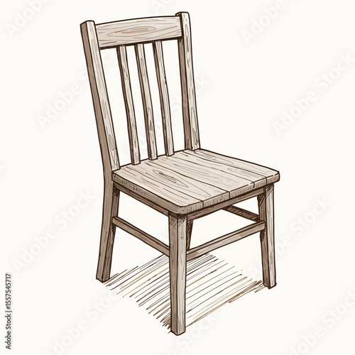 Elegant wooden chair illustration with realistic texture and detailed line work