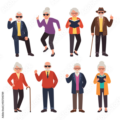 Set of Active and Stylish Senior People Enjoying Retirement