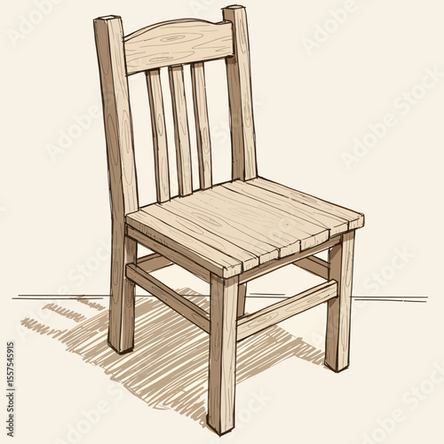 Illustration of a charming wooden chair exudes rustic charm and simple elegance