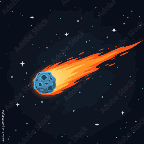 Illustration of a vibrant blue comet streaking across a star-filled galaxy