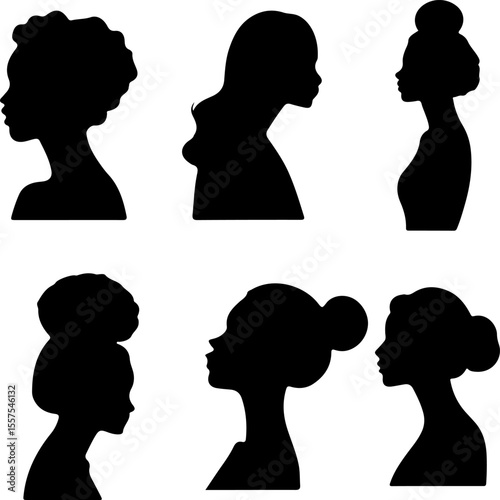 Set of Woman Silhouette Vector Art, Stylish Woman Silhouettes Collection, Female Silhouette Vector Set, Elegant Lady Silhouette Art, Fashion Woman Silhouette Bundle, Black Woman Silhouette Design, Wal