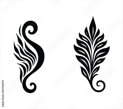 Curved Paisley Silhouette Design Set