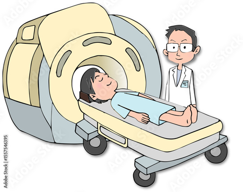 MRI Scan Illustration – Doctor and Patient Diagnostic Scene Clipart

