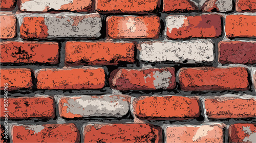 Cartoon Brick Pattern Background in Flat Style with Soft Shading and Bold Outlines