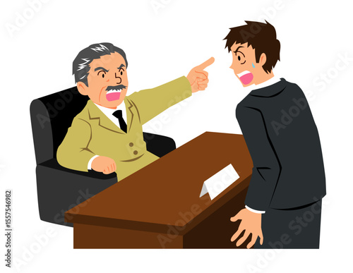 Angry Boss Scolding Employee Illustration – Workplace Conflict Cartoon


