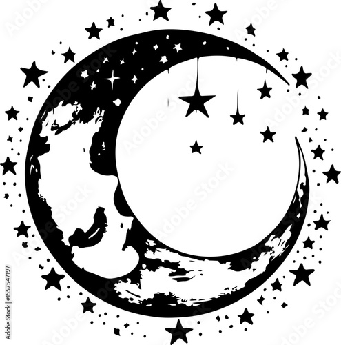 Floral Moon Silhouette Vector Art, Elegant Floral Moon Vector Design, Moon and Flowers Silhouette Art, Botanical Moon Silhouette Vector, Crescent Moon with Floral Elements, Nature-Inspired Moon Silhou