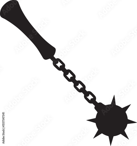 Silhouette vector icon of a medieval flail, a spiked mace weapon for battle.