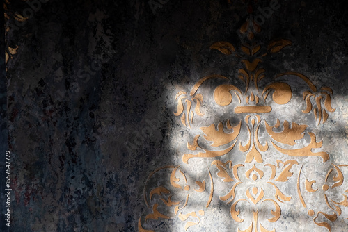 Vászonkép Decorative plaster texture, ornamental parget background with stencil pattern