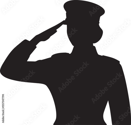 Silhouette of a female soldier in uniform saluting, a symbol of patriotism and military service.