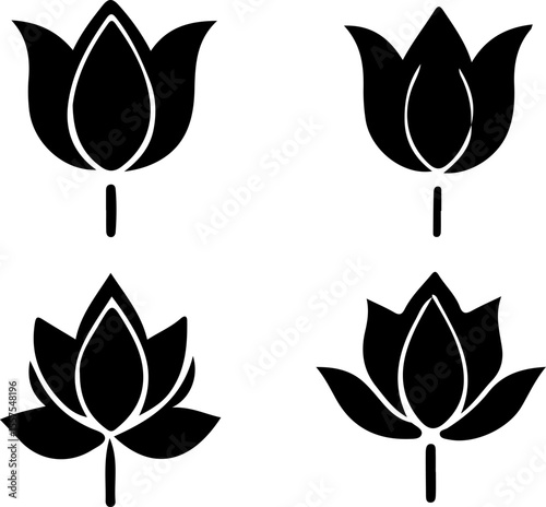 Water Lily Silhouette Vector Set, Water Lily Outline Vector Art, Water Lily Flower Silhouette Collection, Set of Water Lily Vector Illustrations, Botanical Water Lily Silhouette Set, Minimalist Water 