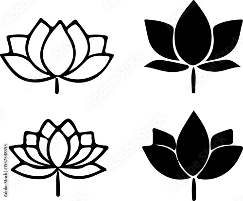Water Lily Silhouette Vector Set, Water Lily Outline Vector Art, Water Lily Flower Silhouette Collection, Set of Water Lily Vector Illustrations, Botanical Water Lily Silhouette Set, Minimalist Water 