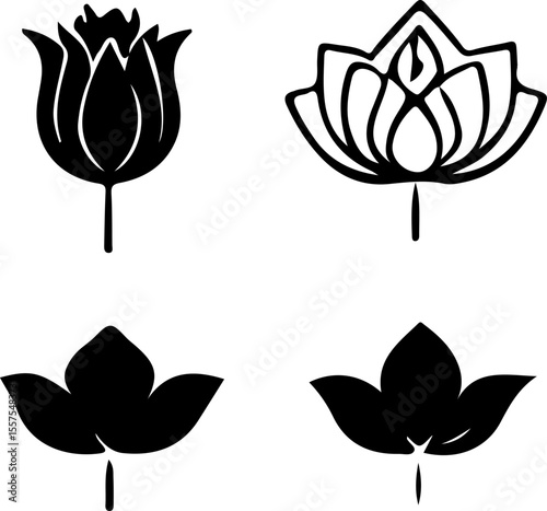 Water Lily Silhouette Vector Set, Water Lily Outline Vector Art, Water Lily Flower Silhouette Collection, Set of Water Lily Vector Illustrations, Botanical Water Lily Silhouette Set, Minimalist Water 