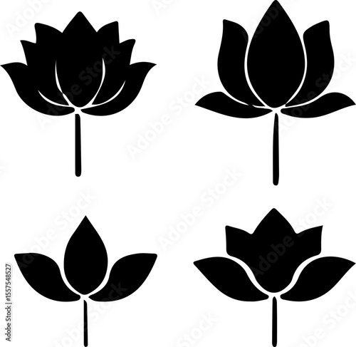 Water Lily Silhouette Vector Set, Water Lily Outline Vector Art, Water Lily Flower Silhouette Collection, Set of Water Lily Vector Illustrations, Botanical Water Lily Silhouette Set, Minimalist Water 
