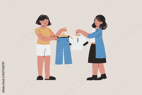 Illustration of Women Exchanging Clothes
