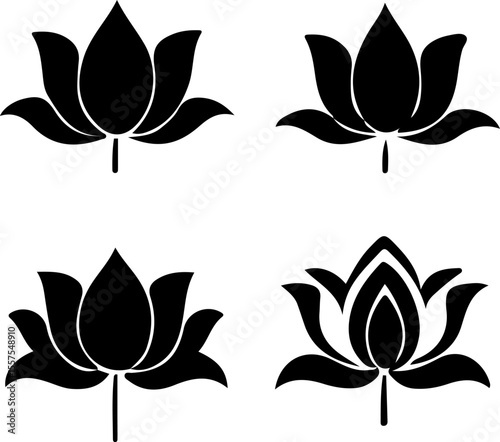 Water Lily Silhouette Vector Set, Water Lily Outline Vector Art, Water Lily Flower Silhouette Collection, Set of Water Lily Vector Illustrations, Botanical Water Lily Silhouette Set, Minimalist Water 