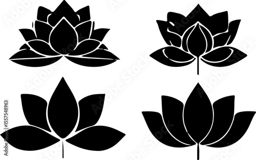 Water Lily Silhouette Vector Set, Water Lily Outline Vector Art, Water Lily Flower Silhouette Collection, Set of Water Lily Vector Illustrations, Botanical Water Lily Silhouette Set, Minimalist Water 
