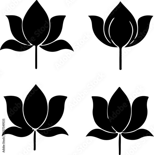 Water Lily Silhouette Vector Set, Water Lily Outline Vector Art, Water Lily Flower Silhouette Collection, Set of Water Lily Vector Illustrations, Botanical Water Lily Silhouette Set, Minimalist Water 