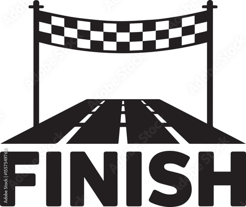 Vector icon of a checkered finish line over a road, symbolizing success, victory, and goal achievement.
