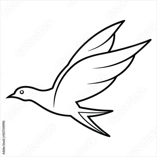 Elegant black line art illustration of a stylized bird in mid flight with its wings spread wide against a clean white background symbolizing freedom and grace