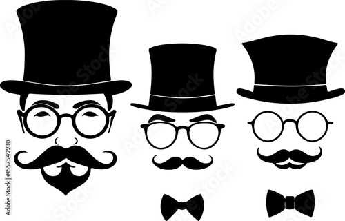 Gentleman Silhouette Vector Art, Vintage Gentleman Icon, Classic Hat and Mustache Vector, Retro Man Silhouette Design, Minimalist Gentleman Face Art, Top Hat and Mustache Vector, Vintage Style Man Ico