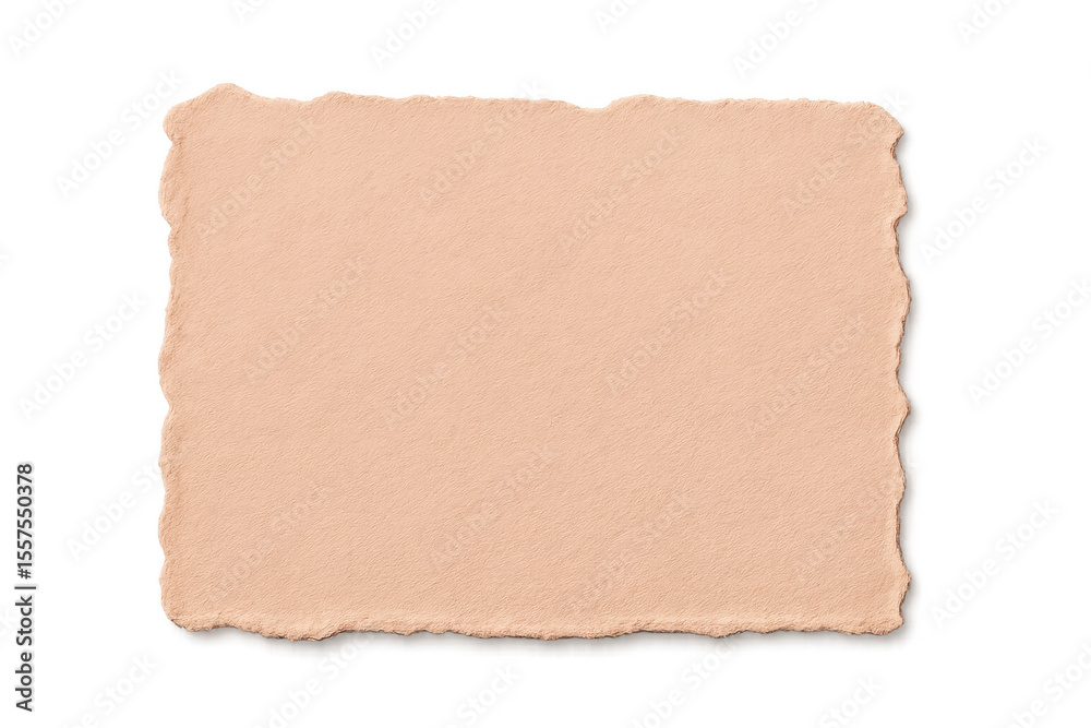 Fototapeta premium Ripped light orange paper fragment with uneven edges, revealing transparent background underneath