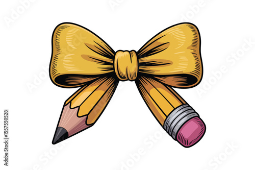 Yellow Bow Pencil Clipart Design