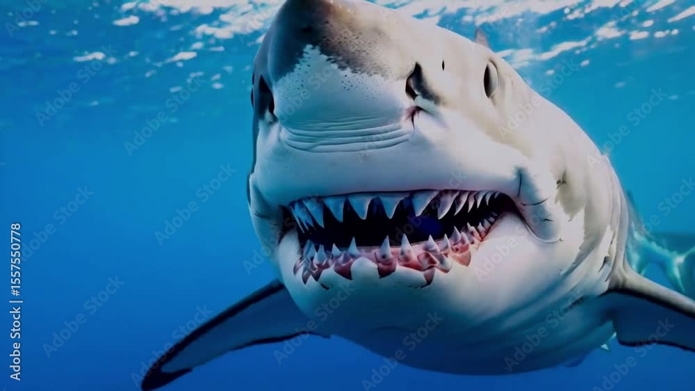 Close-Up Macro Shot of a Great White Shark for Marine Photography, Ocean Aquatic Life Underwater Exploration, Background Wallpaper..