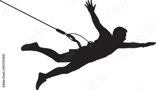Silhouette of an adventurous person bungee jumping, symbolizing extreme sports and thrill.