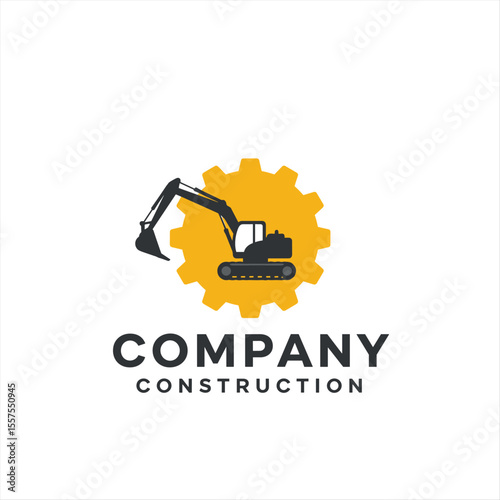 Excavator construction logo design, excavator logo element heavy equipment work. transportation vehicle mining