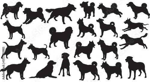 Dog Breed Silhouettes Collection - Black Vector Icons of Various Dog Poses and Breeds