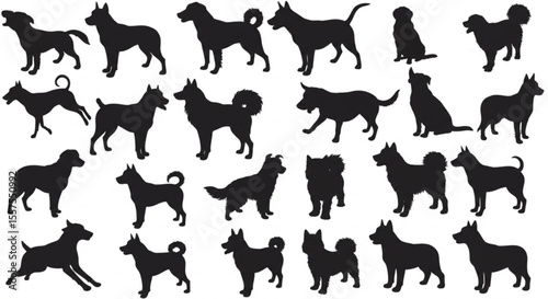 Dog Breed Silhouettes Collection - Black Vector Icons of Various Dog Poses and Breeds