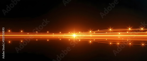 Stunning abstract artwork featuring vibrant orange light trails on a black background.