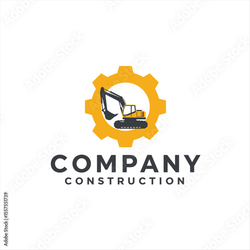 Excavator construction logo design, excavator logo element heavy equipment work. transportation vehicle mining