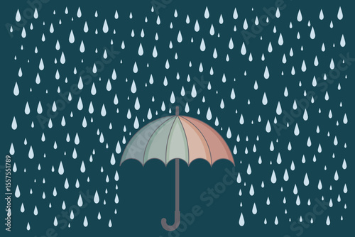 Umbrella under the rain vector design, cartoon pastel colors for baby shower templates, seasonal printables, and weather-based kids decor
