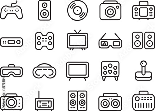 Vintage Electronic Devices: A collection of illustrative icons representing various classic and vintage electronic devices.