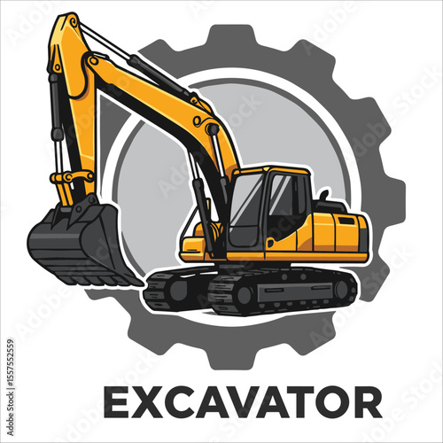 Excavator construction logo design, excavator logo element heavy equipment work. transportation vehicle mining