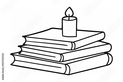 Stack of books with a burning candle symbolizing knowledge and education