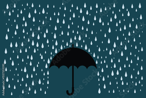 Rainy day cartoon umbrella vector, flat pastel design with falling drops for children’s storybooks, baby decor, and seasonal print assets
