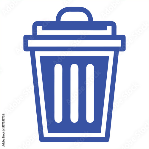 A simple blue trash can icon with a handle and three vertical slots on a white background representing deletion or waste disposal